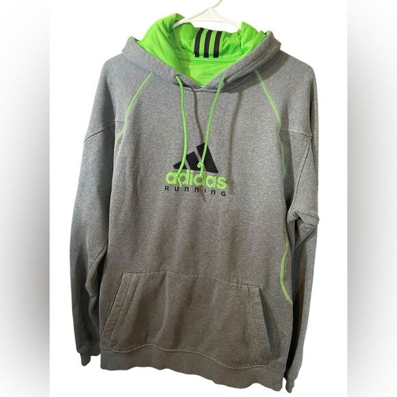 Adidas Men's Gray Hoodie with Bright Green Highlights - Picture 1 of 4